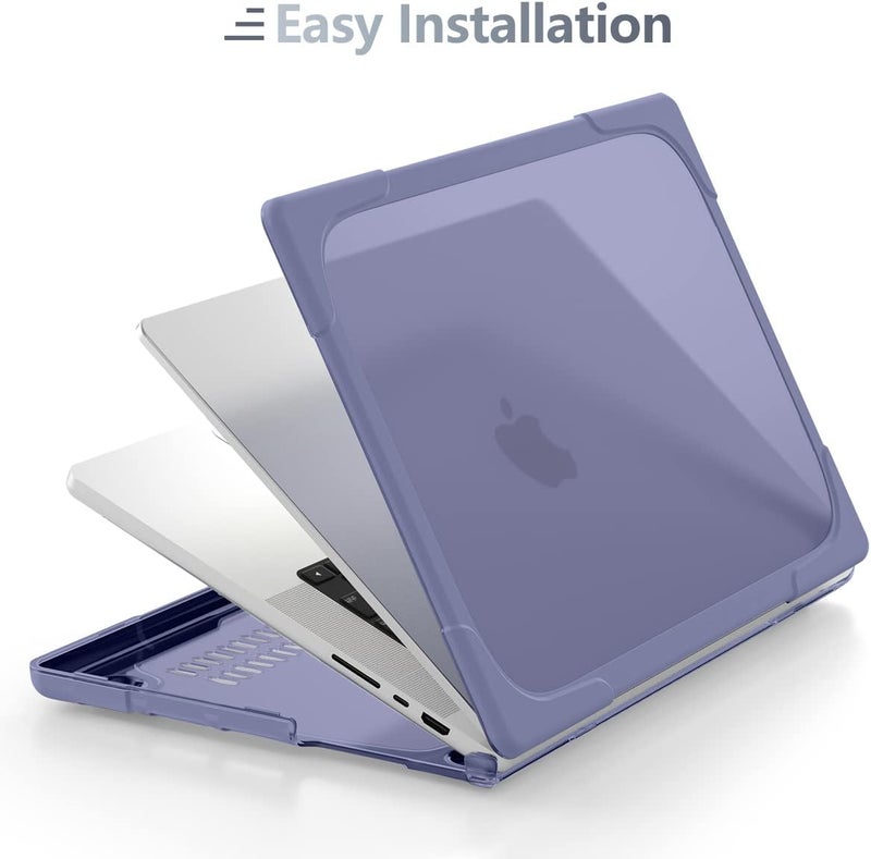 Batianda Heavy Duty Case for New MacBook Pro 14 Inch 2025 M5 M4 M3 M2 Pro/Max Chip- Ergonomic Foldable Kickstand (Holds 22lbs/Zero Wobble) Matte Rugged Armor Cover with Spare Parts, Lavender Grey - Image 3